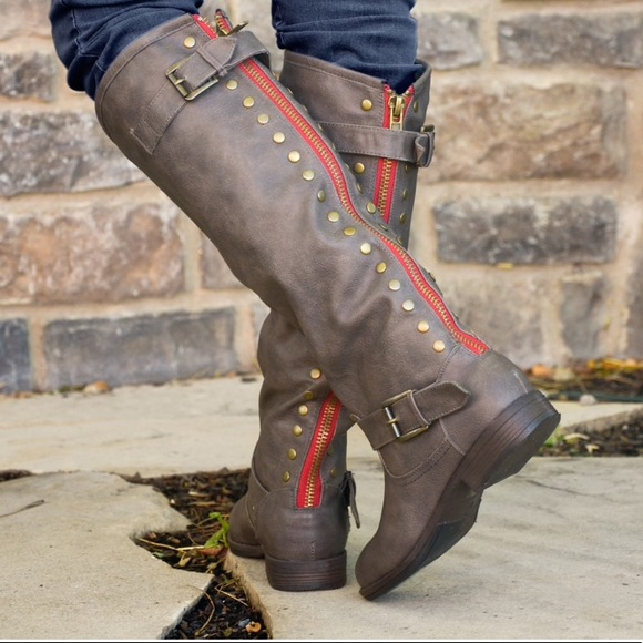 Journee Collection Shoes - Journee Collection Spokane Studded Riding Boots